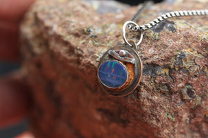 Small Opal Doublet Pendant in Rainbow Patina Sterling